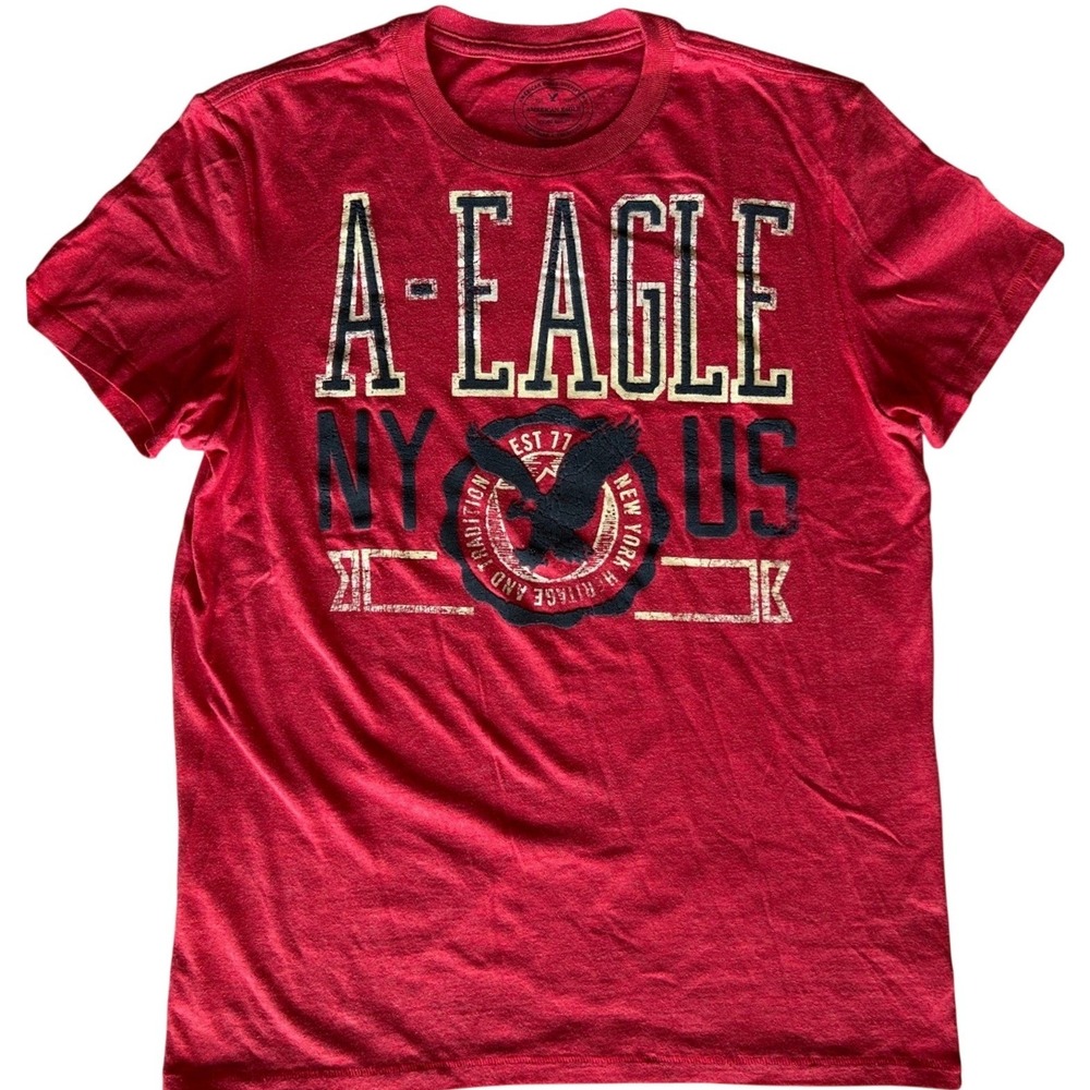 American Eagle Mens Graphic T-Shirt Red Medium Athletic Fit A-Eagle NY US 07/12